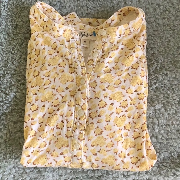 Style & Co Yellow Roses Floral Long Sleeved Tee Shirt Resale Size Medium - Picture 16 of 16